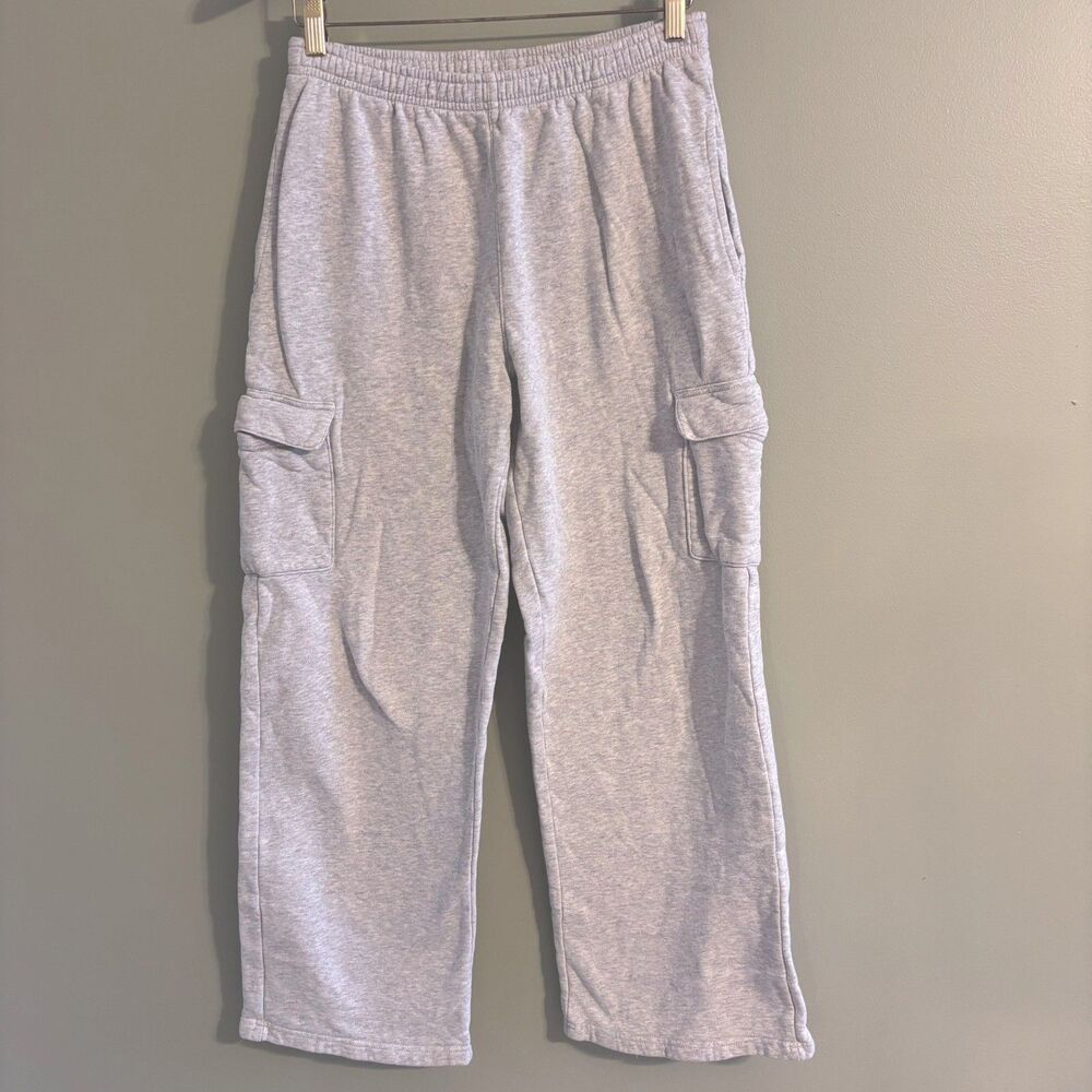 Brandy Melville Cargo Heathered Gray Wide Leg Sweatpants One Size Loungewear Y2K